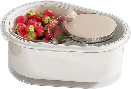 Écumoire à fruits portable avec couvercle, lave-fruits avec passoire et bol, nettoyeur de fruits et légumes avec brosse pour la cuisine (Blanc)