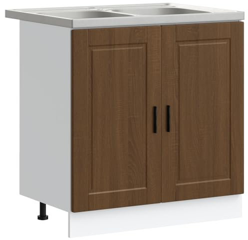 vidaXL Mobile Base per Lavandino 'Porto'con Lavandino Rovere Marrone 80x46x84,5 cm Legno Ingegnerizzato
