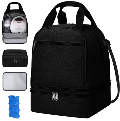 OCKLILY Pump Bag for Spectra S1 S2, Wearable Breast Pump Bags with Ice Pack, Pumping Bag with Waterproof Mat for Pump Accessories, Insulated Bottle Bags for Work Travel and Family, Black