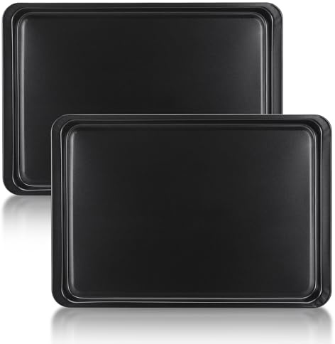 MICHIHOMIE Backblech, 2 Stück Backofenblech Kohlenstoffstahl, Kuchenblech Rechteckig Nicht Klebend, Ofenblech zum Backen, Braten, Servieren, 37 X 25,5 X 2 cm