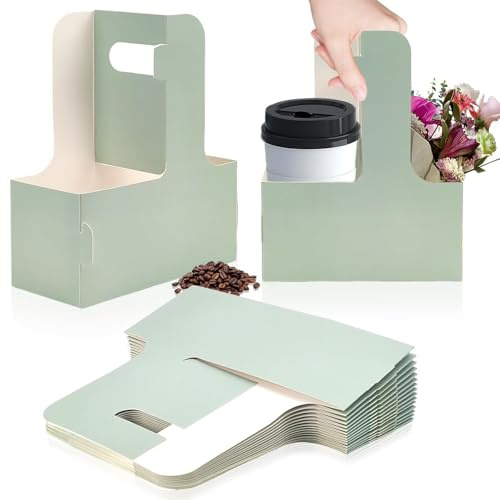 BOSENIYU Lot de 15 porte-gobelets jetables en carton pour la livraison avec poignée, pour café et boissons à emporter (vert, 15 pièces)