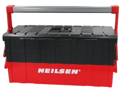 Neilsen CT6467-5 Tray Folding Cantilever Tool Box, Durable PP+PA Plastic with Iron Handle, 46.6 x 22.4 x 21.7cm, Organiser for Screwdrivers, Wrenches, and Tools