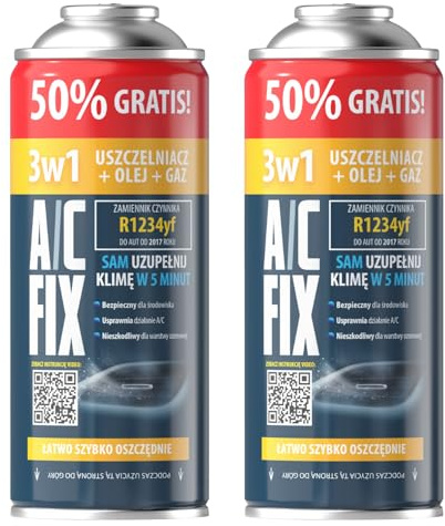 A/C FIX 3in1 R1234yf Kältemittel Ersatzgas - Kühlmittel Klima Auto mit Klima Dichtmittel und Öl - Gasflasche 2x235 g - Auto Klimaanlage Nachfüllset - Klimaanlage Wohnmobil - ECO
