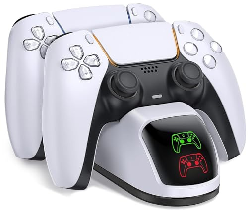 ZRZLMVP PS5 Controller Charger with Dual Dock for Playstation 5 Controller | 2h Fast Charge, Upgrade PlayStation 5 Dualsense Charging Station Accessories with Charge Cable & Led Light Indicator, White