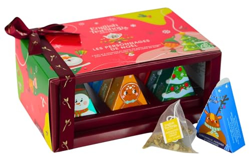 English Tea Shop - Coffret thés et tisanes de Noël biologique en forme de personnages pour décorer votre sapin - 12 mélanges en sachets pyramides - Idée cadeau