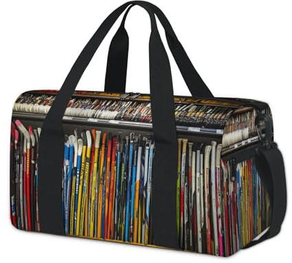 Sporttasche mit Hockeyschläger-Muster, für Kinder, Mädchen, Jungen, Damen, Herren, Übernachtung, Wochenender, Reisetasche, Tragetasche, Fitnessstudio, lässige Reisetasche