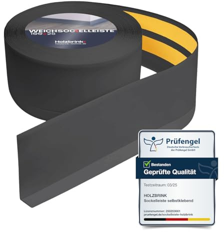 HOLZBRINK Weichsockelleiste selbstklebend PVC 100x25mm, 1 m | Küchenleiste Arbeitsplatte | Abschlussleiste selbstklebend für Badezimmer | Farbe: Graphitgrau