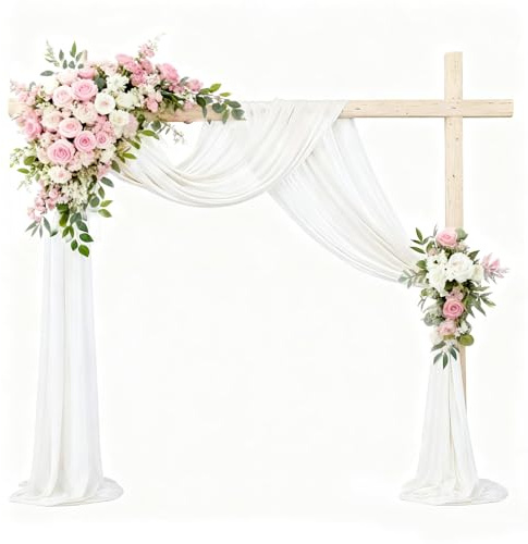 Weiß Querbehang Hochzeitsbogen, 160 x 600cm Transparente Hochzeit Vorhang Chiffon Stoff für Hochzeit Torbogen Zeremonie Fotografie Party Dekoration