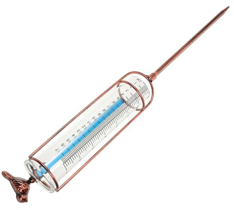 LOORGVEL Pluviomètre Extérieur Tube de Mesure en Verre 18 Cm pour Jardin Pelouse Joint Rouge Jaune Laiton, Instrument Météo Précis et Stable pour Arrosage Jardin