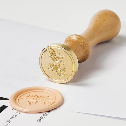 Pilloze Olive Branch Wax Seal Stamp, 3D Embossed Relief Carving Brass Head and Wood Handle for Wax Seal Stamp Kit, Decor for Thanksgiving Card/Envelope/Gift Wrap/Wedding Invitation/Vellum Jacket