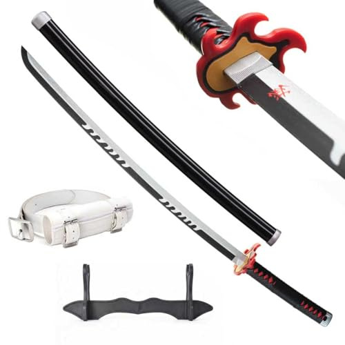 Wah Shing Yuen Demon Sword Katana trä (Vulcan Edition-Kamado Tanjirou) set med bälte och stativ 102 cm svart bambu samurajsvärd (trubbig) – anime cosplay kostym vapen