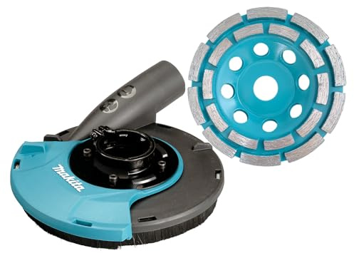 Makita 191W06-8 Kit d'extracteur de poussière avec disque de ponçage diamant de qualité supérieure 125 mm | Capot d'aspiration pour meuleuse d'angle | Béton, chape, résidus de colle | Convient pour