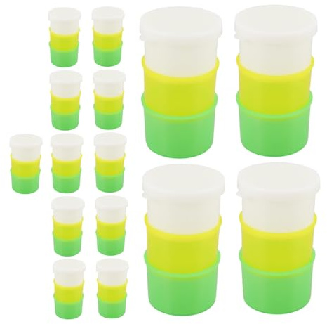 POPETPOP 15 Uppsättningar Plast Medicinkoppar med Lock Stapelbara och Återanvändbara Doseringskoppar för Morgon Middag och med Färgkodning för Enkel Medicinering Läckagesäker Design för
