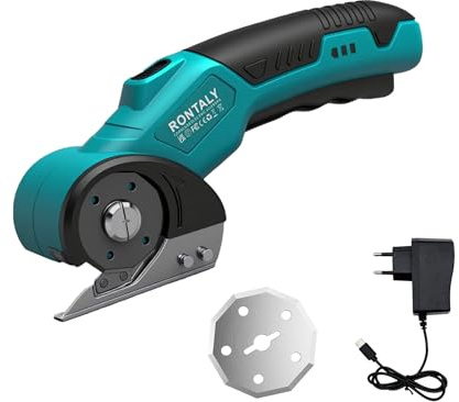 Cortador de cartón, 4 V, tijeras eléctricas, cortador inalámbrico, cortador universal, recargable, cortador rotativo, tijeras para papel, cartón, alfombra, cuero, fieltro, plástico, con hoja de