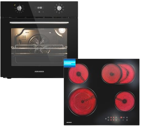AURAKICH Four encastrable et Plaque vitrocéramique Set | Set Four 70L 4D & Plaque Vitro 6600W – 8 Modes, 9 Niveaux, Protection 3+2 Ans, Sans Retour