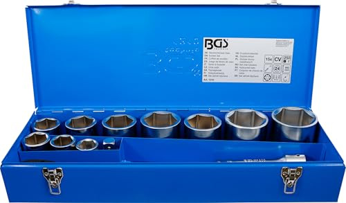 BGS 1210 | Steckschlüssel-Satz | Antrieb 25 mm (1) | 15-tlg. | Umschaltknarre 24 Zähne, Länge 680 mm | 2 Verlängerungen | Gleitgriff über 500 mm inkl. Adapter | Sechskant-Einsätze