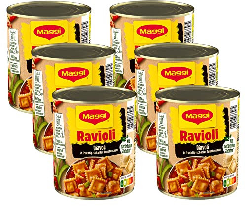 MAGGI Ravioli Diavoli, Teigtaschen mit Fleischfüllung, in fruchtig-scharfer Tomatensauce, für Topf & Mikrowelle, 6er Pack (6 x 800 g)