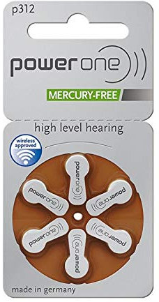 PowerOne Type P 312 Hearing Aid Batteries (for Hearing Aid: GN Resound) Pack of 6