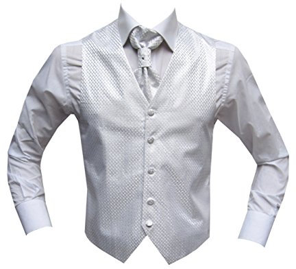 Hochzeitwesten Set mit Plastron Miami Weiß 50
