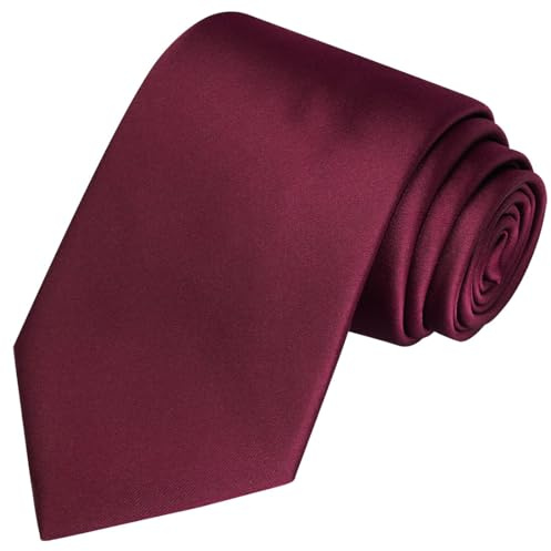 KissTies Mens Burgundy Red Satin Tie Solid Maroon Wedding Necktie + Gift Box