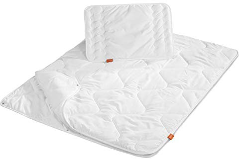 sleepling 194479 Baby Babybetten Set, 4-Jahreszeitenbettdecke Bettdecke 100 x 135 cm und Flachkissen Kopfkissen 40 x 60 cm, Made in EU, Ökotex 100, waschbar 60 Grad