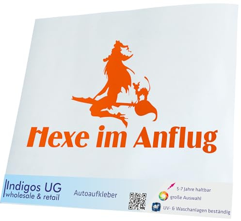 INDIGOS UG Aufkleber Autoaufkleber - JDM Die Cut - Halloween - Hexe im Anflug - 180x99mm orange - Party Grusel Verkleidung