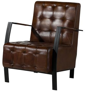 MASSIVMOEBEL24.DE | Iron Label - Sessel aus Echtleder | Büffelleder | braun | 64x76x83 | Armlehnen und Beine aus Metall | Relaxsessel Fernsehsessel Loungesessel