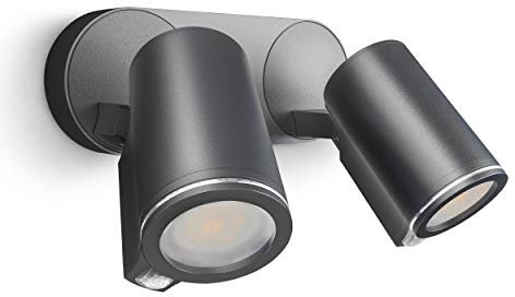 Steinel Spot Duo S Spotlight, 90° Motion Detector, Including LED Lamp, can be Networked by Cable, Aluminium, 14.95 W, Anthracite