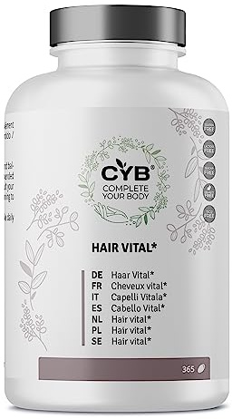 CYB | Hair Vital - Complement Alimentaire Cheveux - Biotine Cheveux | 365 Gélules 1 An d'Approvisionnement - Biotine - Zinc - Cuivre - Taurine - Vitamine B | Pousse Cheveux