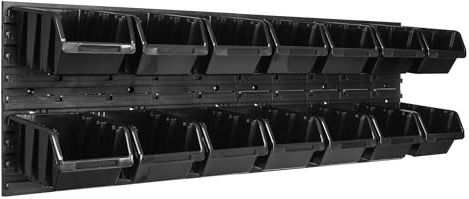 Förvaringssystem vägghylla 1152 x 390 mm paket med 14 lådor, staplingslådor, förvaringshyllor, extra starka väggplattor, hylla, expanderbar, verkstadshylla