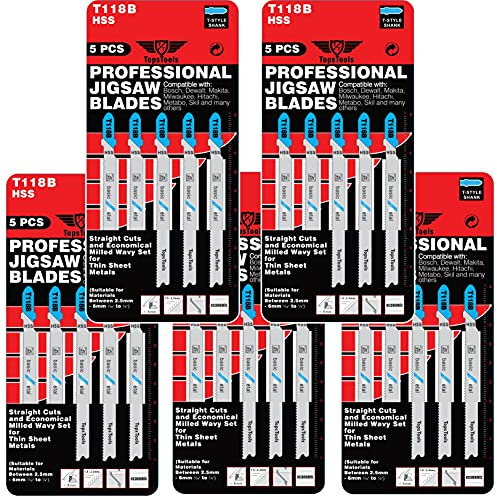 25 lame per seghetto alternativo TopsTools T118B compatibili con Bosch Dewalt Makita Milwaukee e molti altri