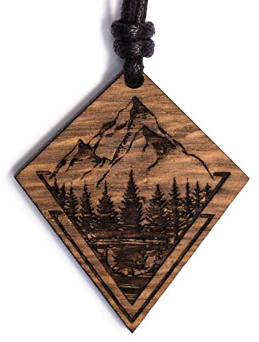 treeforce Montagne Naturali, collana in legno, collana, portachiavi, talismano o ciondolo auto 3 in 1, gioielli fai da te, fatti a mano, sostenibili e vegani in legno