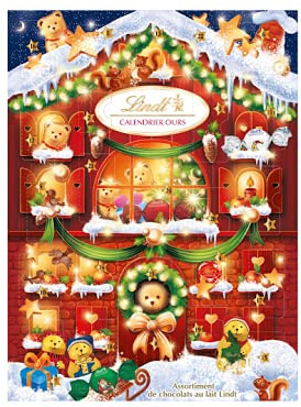Lindt - Calendario dell'Avvento a forma di orsacchiotto con cioccolato al latte, 172 g