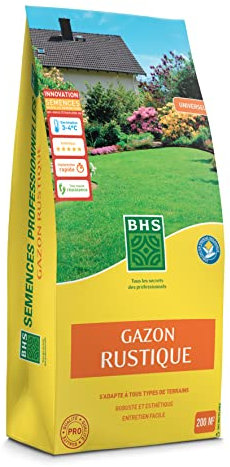 BHS Gazon Rustique - 5kg - 200 m²- Jardins Traditionnels - Tous Types de Sol - Dense et Esthétique - S’installe Rapidement et Durablement GRU5