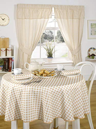 Emma Barclay Molly - Gingham Pencil Pleat Curtains With Pelmet Header in Beige - Width 46 x Drop 42 (116 x 107cm)