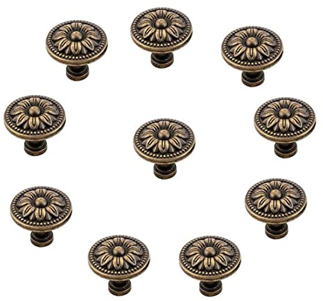GDQLCNXB Vintage Flower Shape Cabinet Drawer Knobs,Pull Handle Metal Flower Shape Cabinet Drawer Door Knob Bronze Tone 10 Pcs