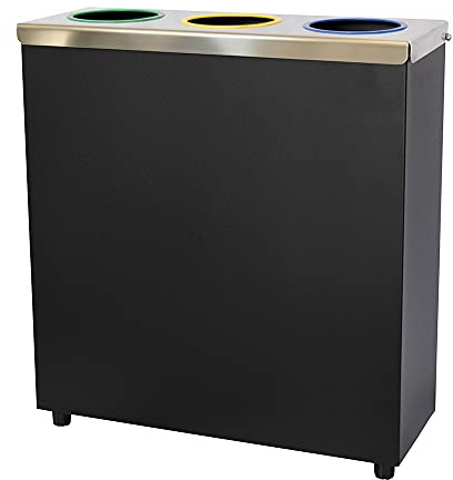 OFITURIA® Papelera para Reciclaje Selectivo Metálica Capacidad 135 litros Color Negro Contenedor 3 Compartimentos para Residuos