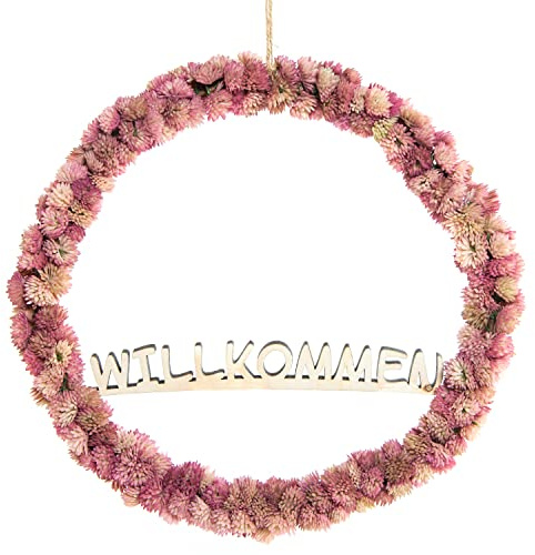 Logbuch-Verlag Türkranz Willkommen aus Kunststoff & Holz rosa pink - Willkommensschild Tür Wohnungstür Ø 28 cm