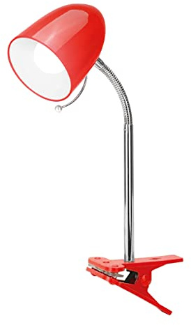 Schreibtischlampe Tischleuchte Leselampe Klemmleuchte Nachttischleuchte Retro aus Metall mit Schwanenhals, schwenkbar, mit Schnurschalter, Fassung E27 (mit Leuchtmittel, Klemmleuchte rot)