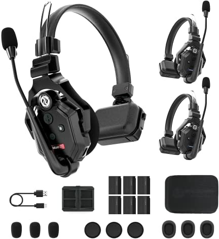 Hollyland Solidcom C1 [Offiziell] Full Duplex Wireless Intercom System 350m Reichweite Kabellose Headset für 3 Nutzer Teamkommunikation Kommunikationssystem 168g Einseitiges Headset 1 Master& 2 Remote