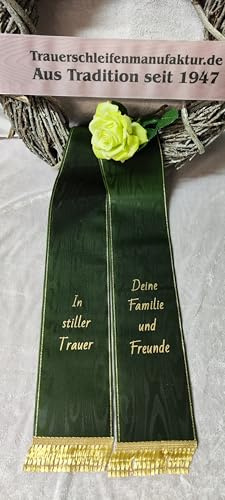 Grabschleife Trauerschleife ALLE BREITEN (125 mm Urnenkranz o. Gesteck, dunkelgrün)