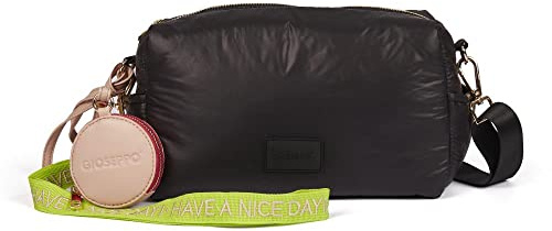Bolso bandolera acolchado negro con accesorios para mujer varjao