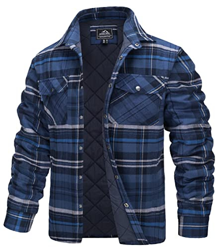 TACVASEN Men Quilted Shirts Casual Padded Lumberjack Plaid Flannel Jacket