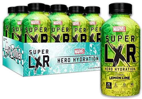 Arizona x Marvel Super LXR Cirtus Lemon Lime Hero Hydration Drink, Pack of 12 x 473ml PET Bottles Sports Drink with Electrolytes & Vitamins