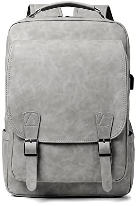 FANDARE Rucksack Laptop Wasserdicht Handgepäck Rucksack Wasserdicht PU-Leder Schulrucksack Herren Damen mit USB-Ladeanschluss Rucksäcke für Business Arbeit Reise Schulranzen Daypacks Grau