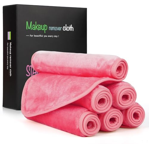 Nineigh Mikrofaser Abschminktücher Waschbar, 6 Stück Make-Up Entferner Tuch Wiederverwendbar Mikrofaser Gesichtsreinigungstuch für Alle Hauttypen Make Up entfernen (20x40cm, Rosa)