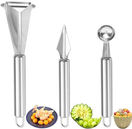 3 pezzi Frutta Coltello da Intaglio, Coltello per Intaglio Frutta, Scavino per Frutta, Acciaio Inossidabile Coltello per Melone, Triangolare, Multi purpose, per Frutta, Verdura, Home, Restaurant