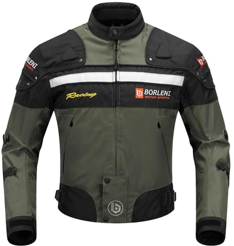BORLENI Veste de Moto Hiver Coupe-vent pour Moto Équipement de Protection Complet pour Moto avec 5 Protections Vêtements de Moto pour Hommes et Dames en Automne et en Hiver, Vert XL