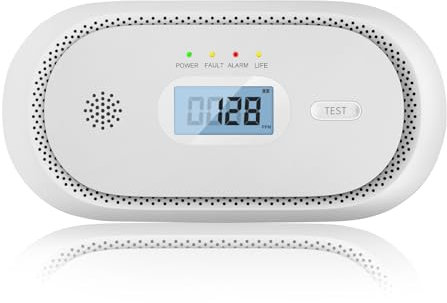Carbon Monoxide Detector with LCD Digital Display Portable CO Alarm EN 50291 Certified 10 Year Sensor with Batteries Silence Function Free Standing Loud Alarm
