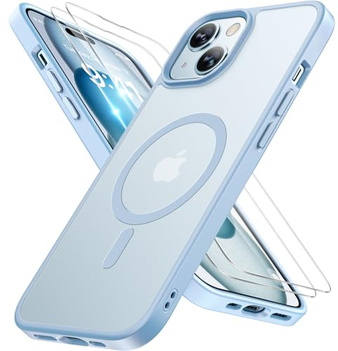 Miracase Magnetisch für iPhone 15 Hülle Kompatibel Mit MagSafe[mit 2 Schutzglas] Militärnorm Schutz Anti-Fingerabdruck Schlanke Ausführung Handyhülle für iPhone 15 6,1 Zoll, Matt-Hellblau
